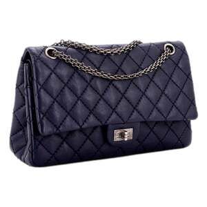 Chanel Reissue 2.55 226 Navy Caviar Leather Quilted Flap Bag Silver